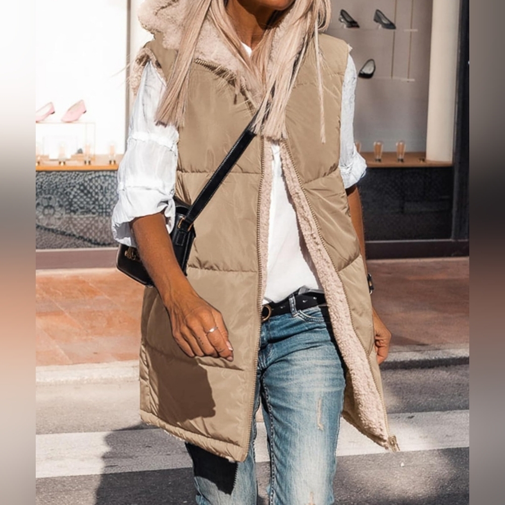 Reversible Puffer/Sherpa Vest- Color- Tan NWT